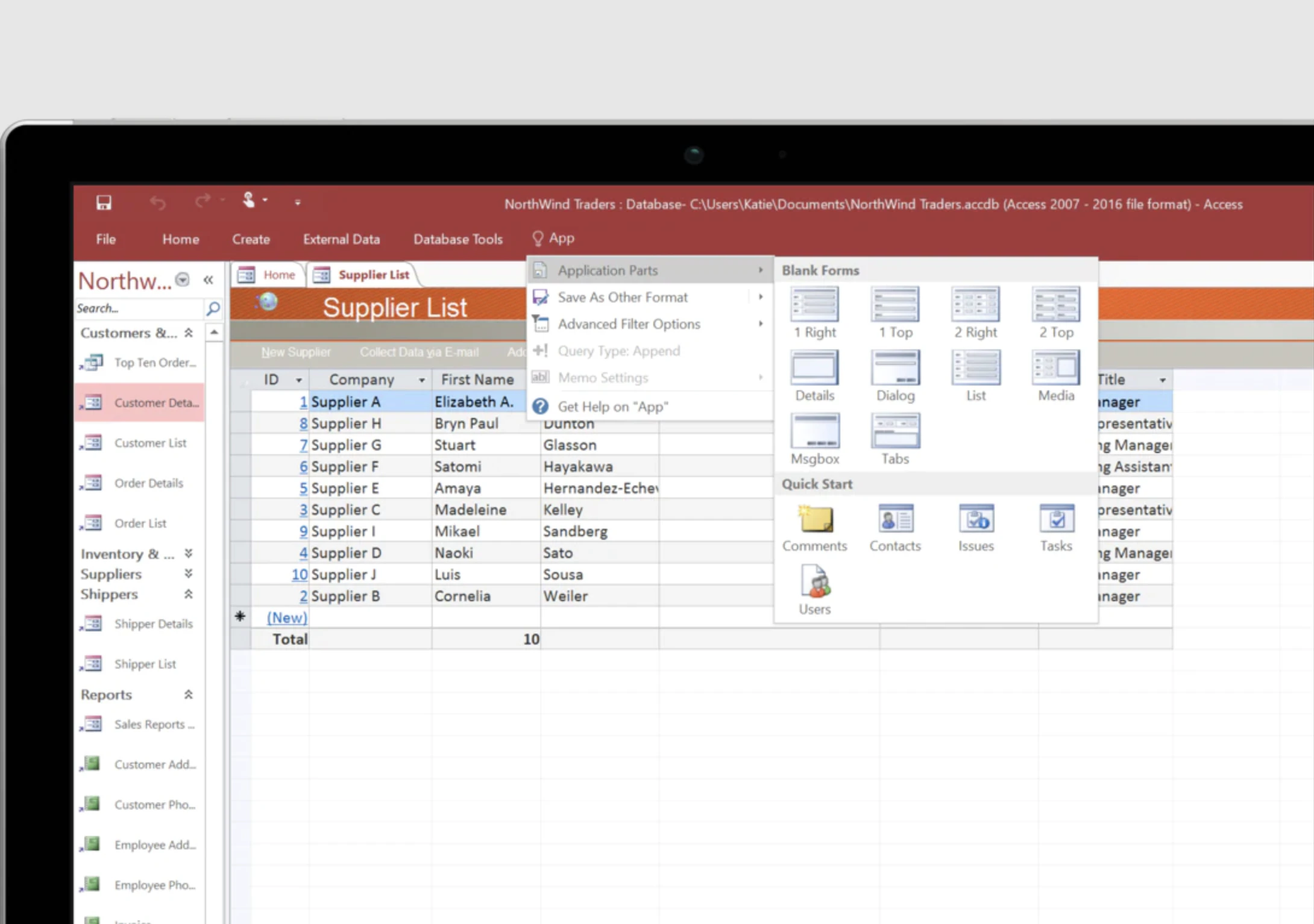 screenshot of Microsoft Access